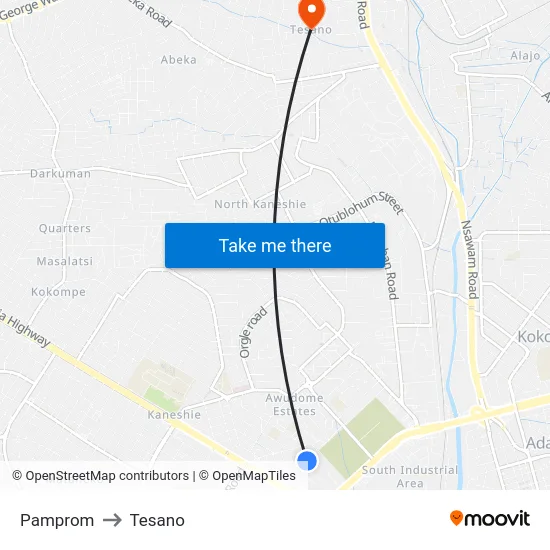 Pamprom to Tesano map