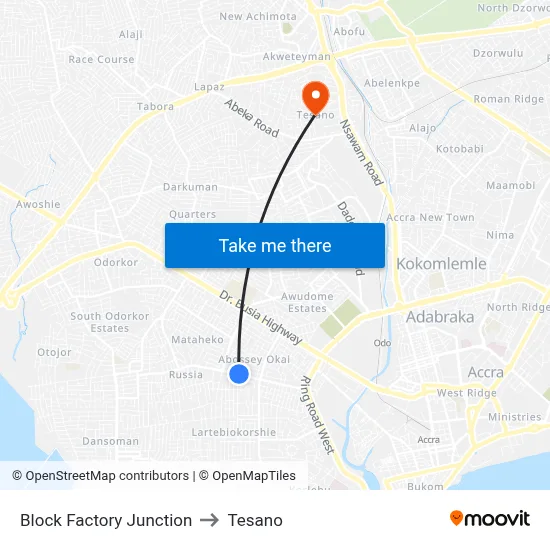 Block Factory Junction to Tesano map