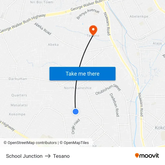 School Junction to Tesano map