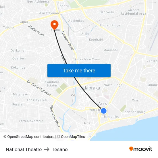 National Theatre to Tesano map
