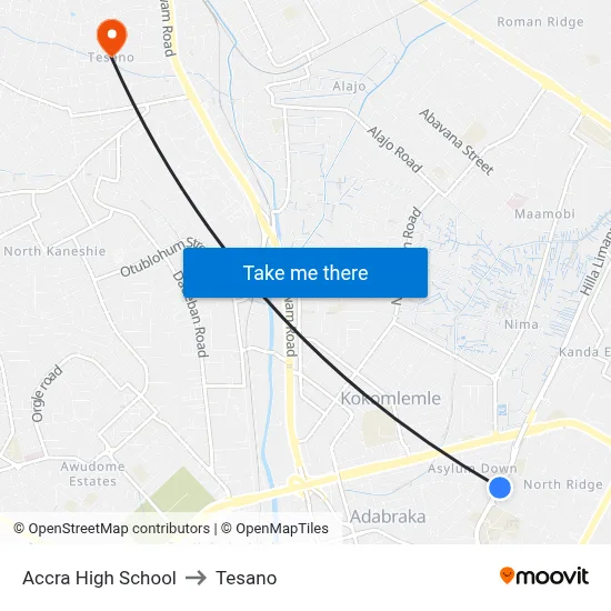Accra High School to Tesano map