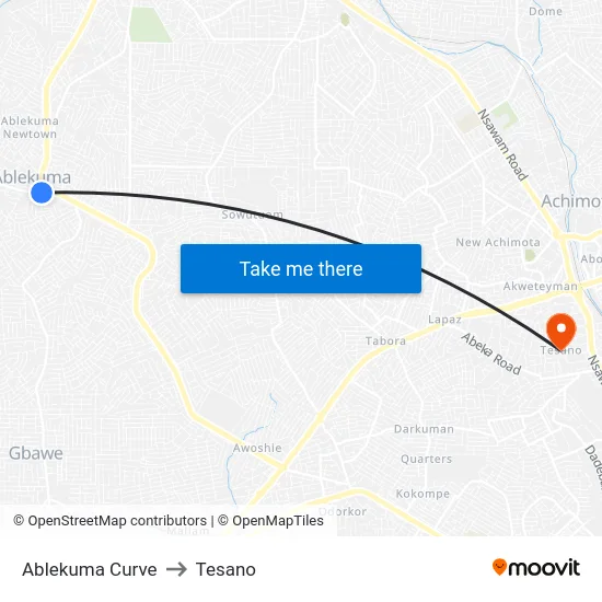 Ablekuma Curve to Tesano map