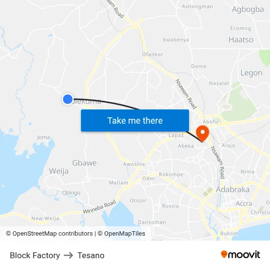 Block Factory to Tesano map