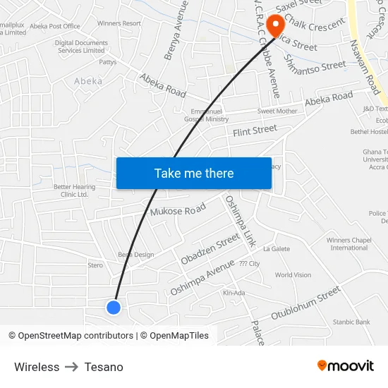 Wireless to Tesano map