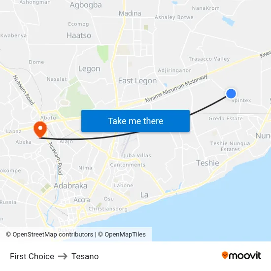 First Choice to Tesano map