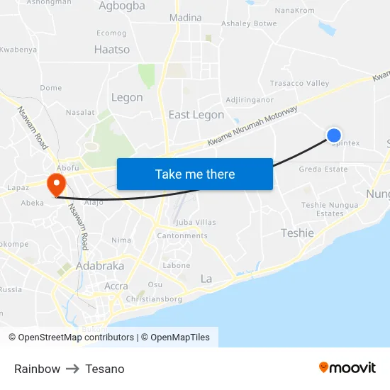 Rainbow to Tesano map