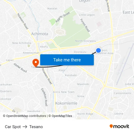 Car Spot to Tesano map
