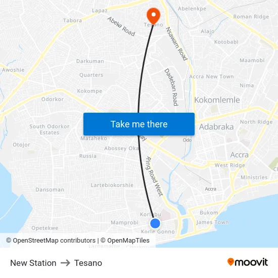 New Station to Tesano map