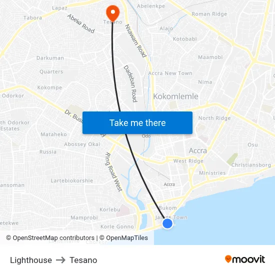 Lighthouse to Tesano map