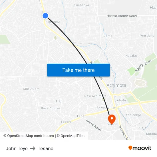 John Teye to Tesano map