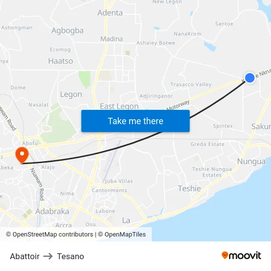 Abattoir to Tesano map