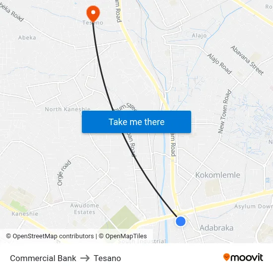 Commercial Bank to Tesano map