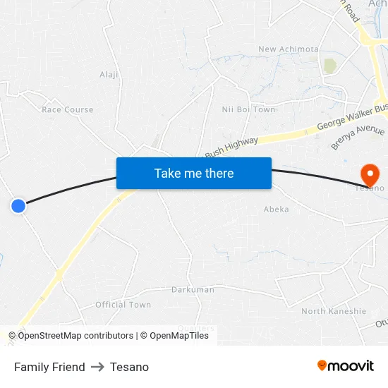 Family Friend to Tesano map