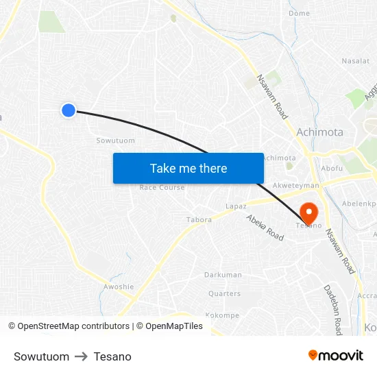 Sowutuom to Tesano map