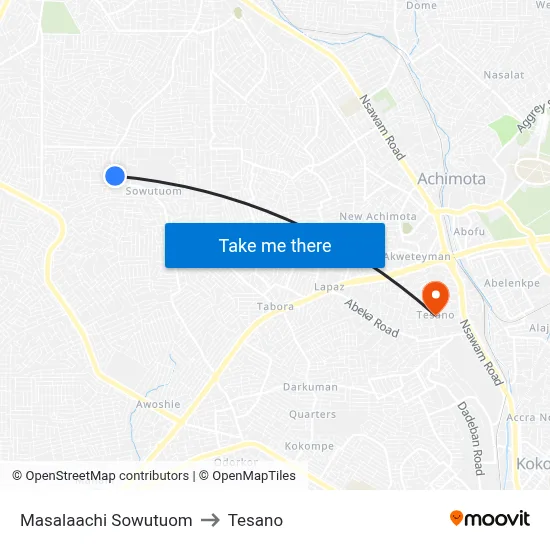Masalaachi Sowutuom to Tesano map