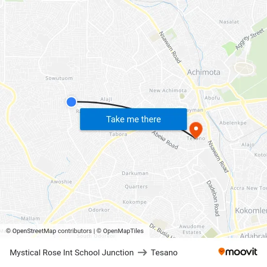 Mystical Rose Int School Junction to Tesano map