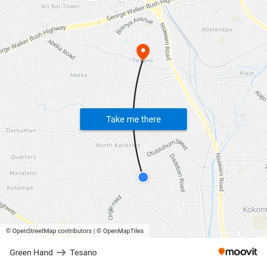 Green Hand to Tesano map