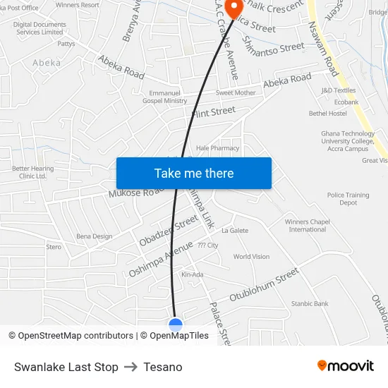 Swanlake Last Stop to Tesano map