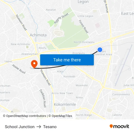 School Junction to Tesano map