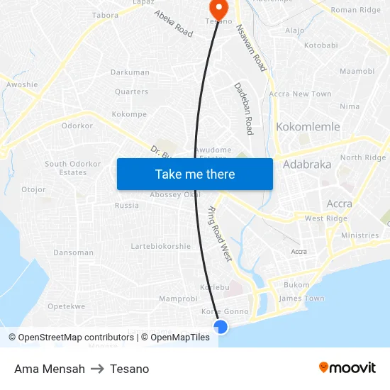 Ama Mensah to Tesano map