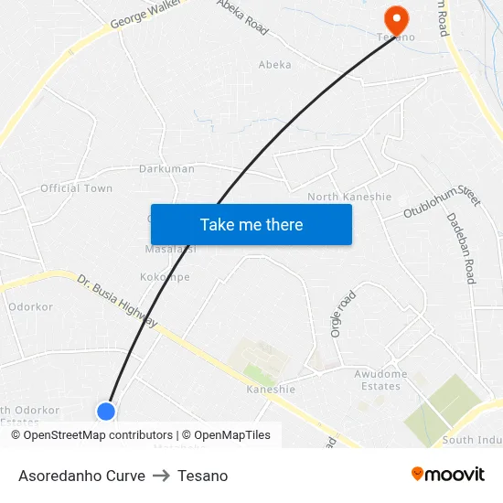 Asoredanho Curve to Tesano map