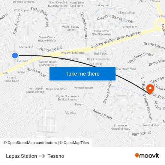 Lapaz Station to Tesano map