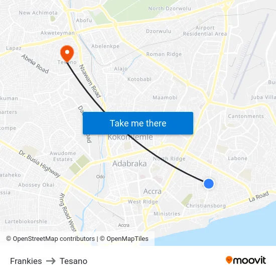 Frankies to Tesano map