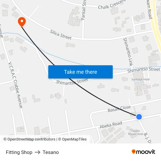 Fitting Shop to Tesano map