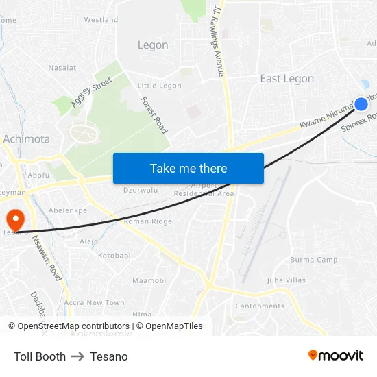 Toll Booth to Tesano map