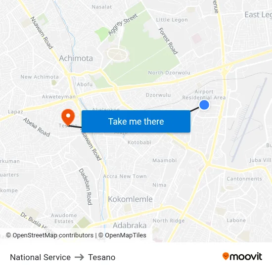 National Service to Tesano map