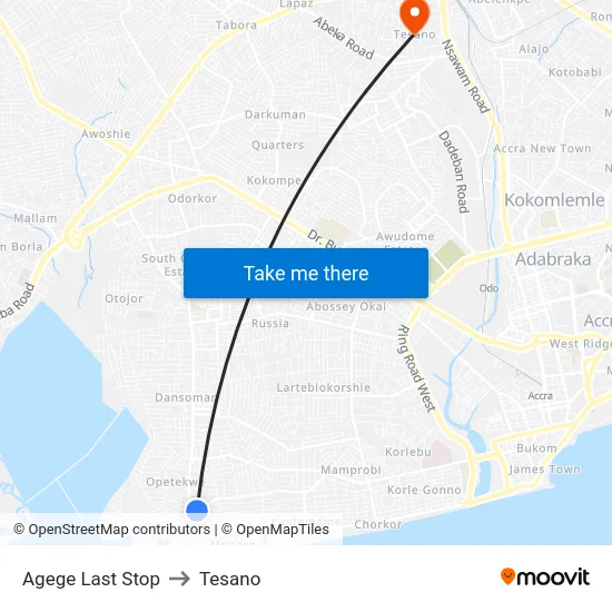 Agege Last Stop to Tesano map