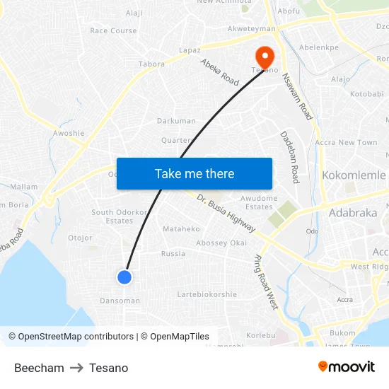 Beecham to Tesano map