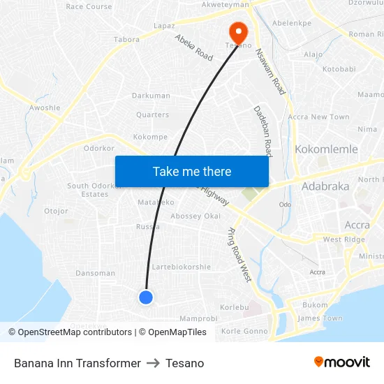 Banana Inn Transformer to Tesano map