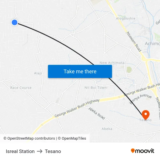 Isreal Station to Tesano map