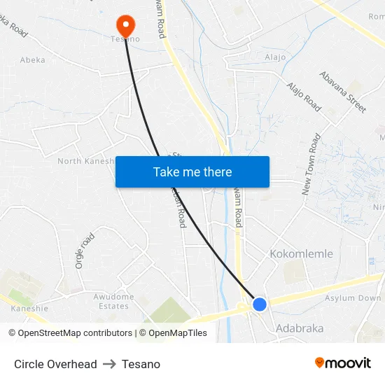 Circle Overhead to Tesano map