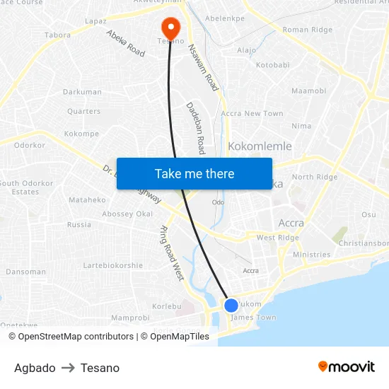 Agbado to Tesano map