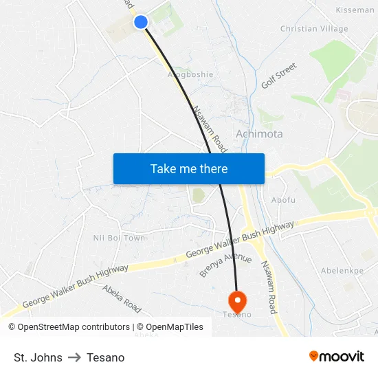 St. Johns to Tesano map