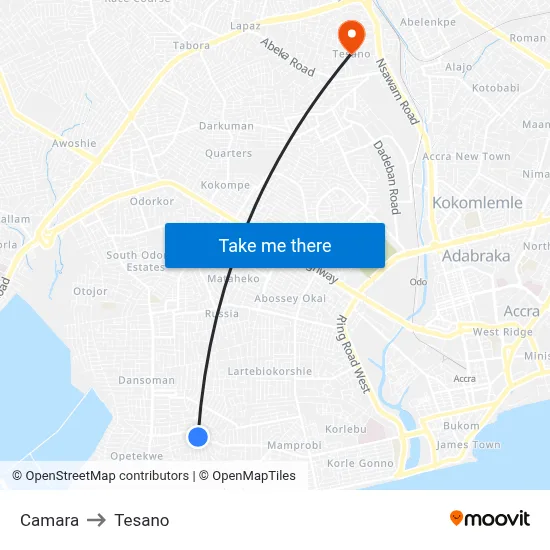 Camara to Tesano map