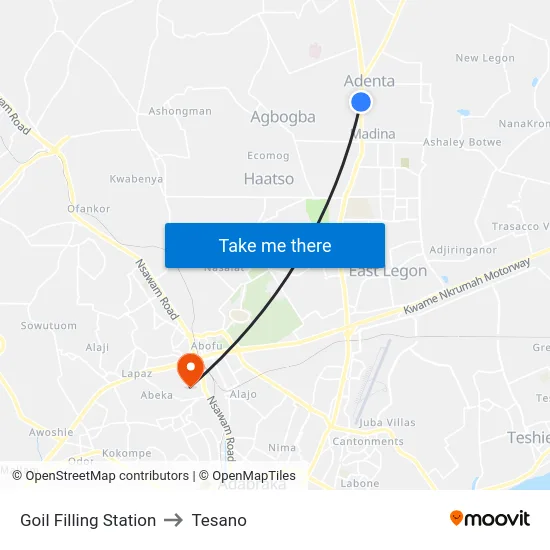 Goil Filling Station to Tesano map