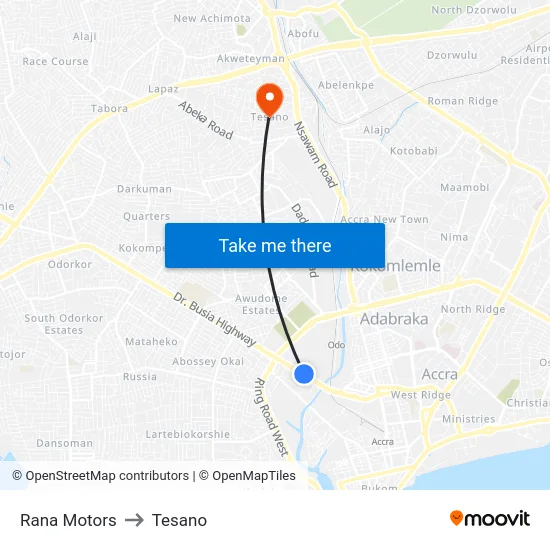 Rana Motors to Tesano map