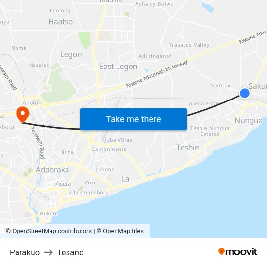 Parakuo to Tesano map