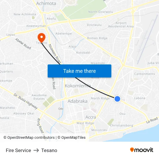 Fire Service to Tesano map