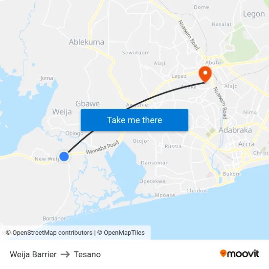 Weija Barrier to Tesano map