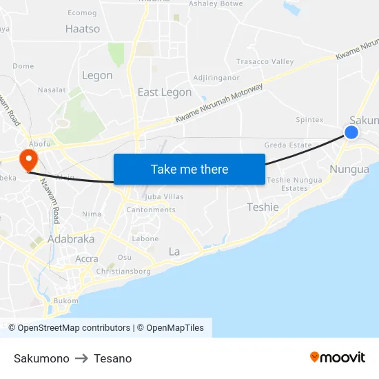 Sakumono to Tesano map