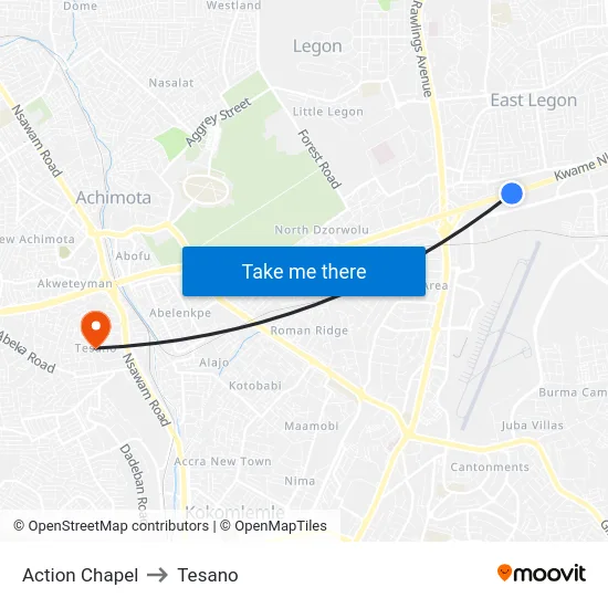 Action Chapel to Tesano map