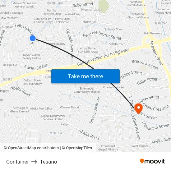 Container to Tesano map