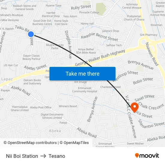 Nii Boi Station to Tesano map