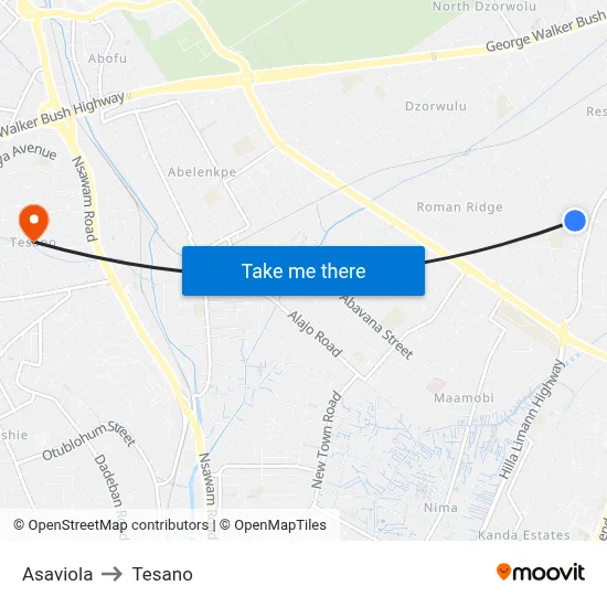 Asaviola to Tesano map