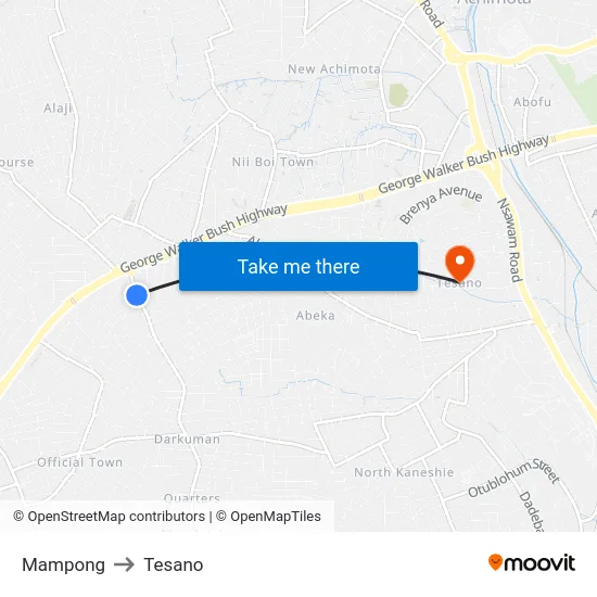 Mampong to Tesano map