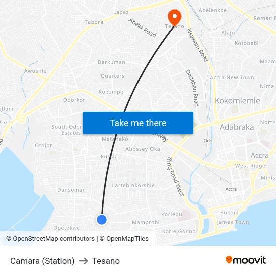 Camara (Station) to Tesano map